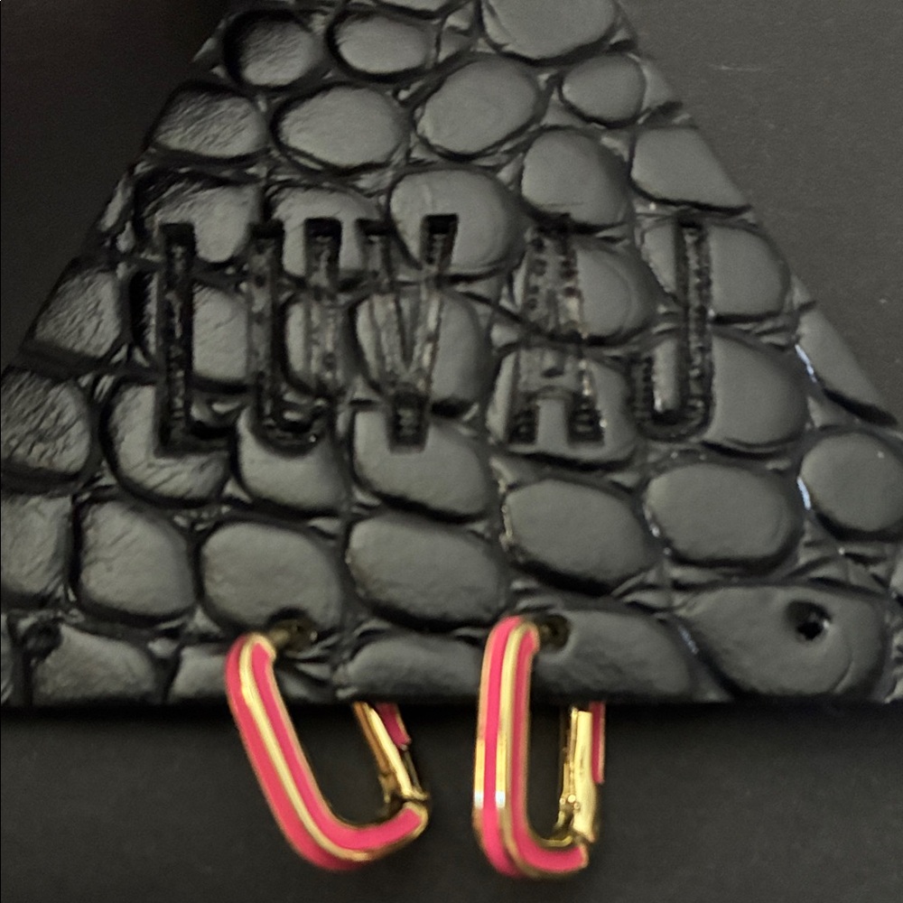 Luv Aj Pink Enamel Mini Hoop Earrings with Gold Hardware